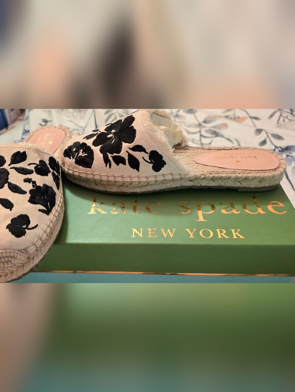 kate spade Cream Espadrille Slip-On with Black Floral Embroidery - Picture 6 of 7